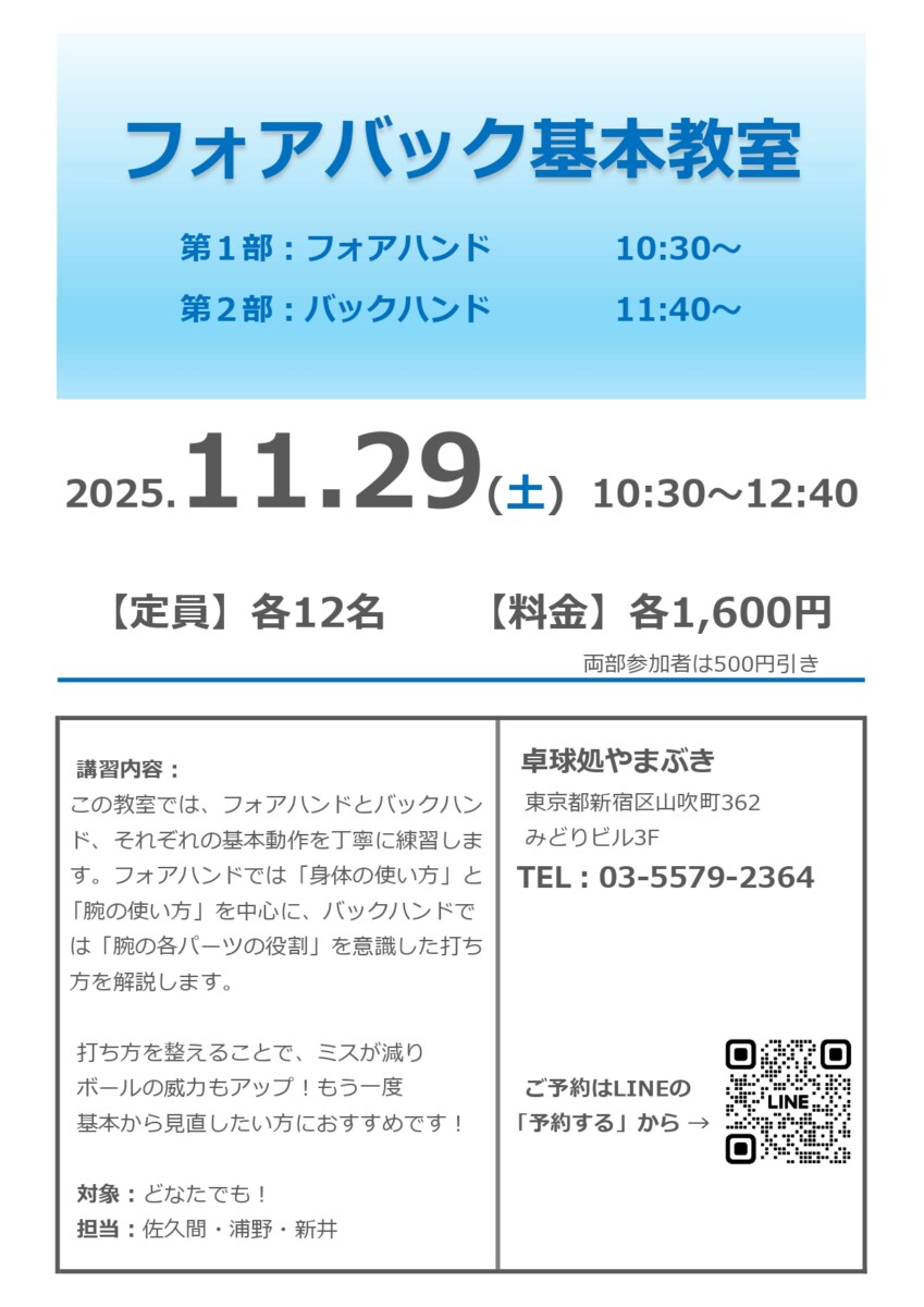 フォアバック基本教室